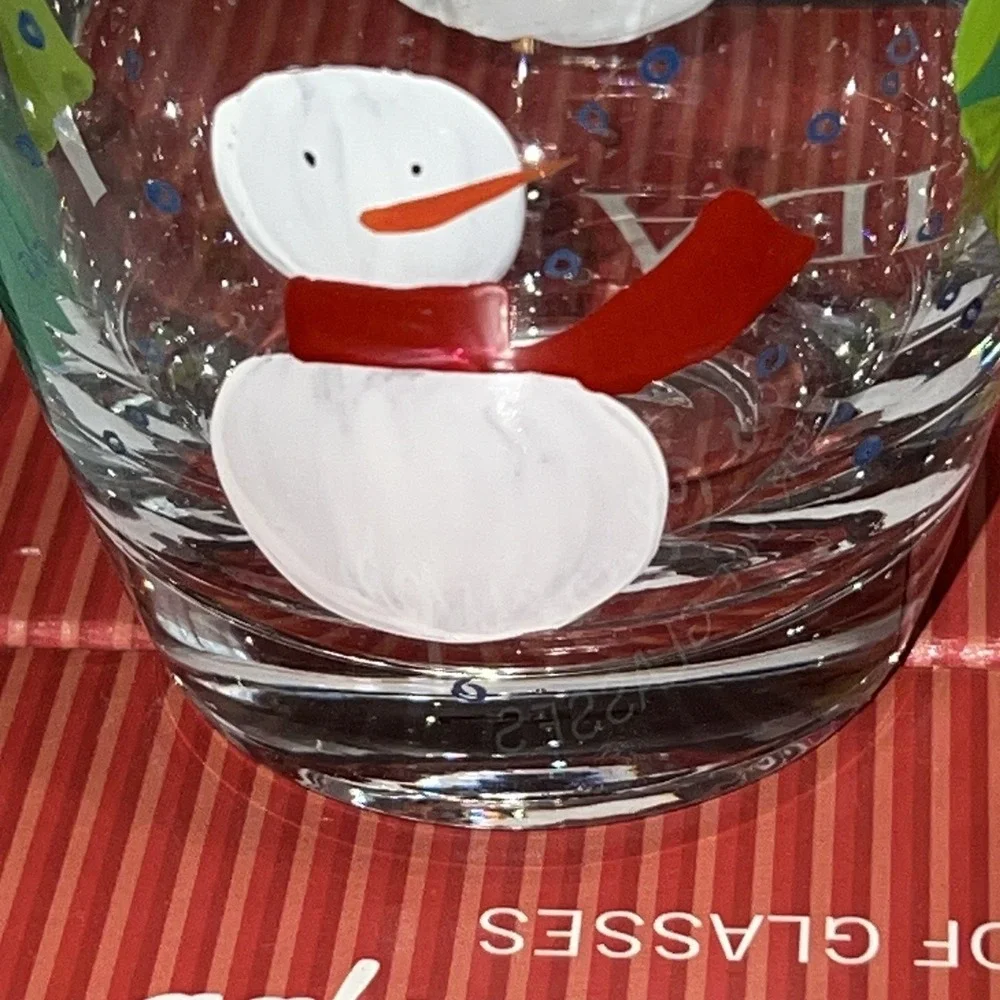 Vintage 4 Oneida Christmas Closeups Dof Glass Glasses Hand Painted 4 1/8